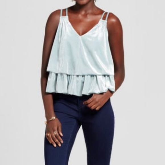 Xhilaration Tops - Powder Blue Velvet Ruffle Swing Tank